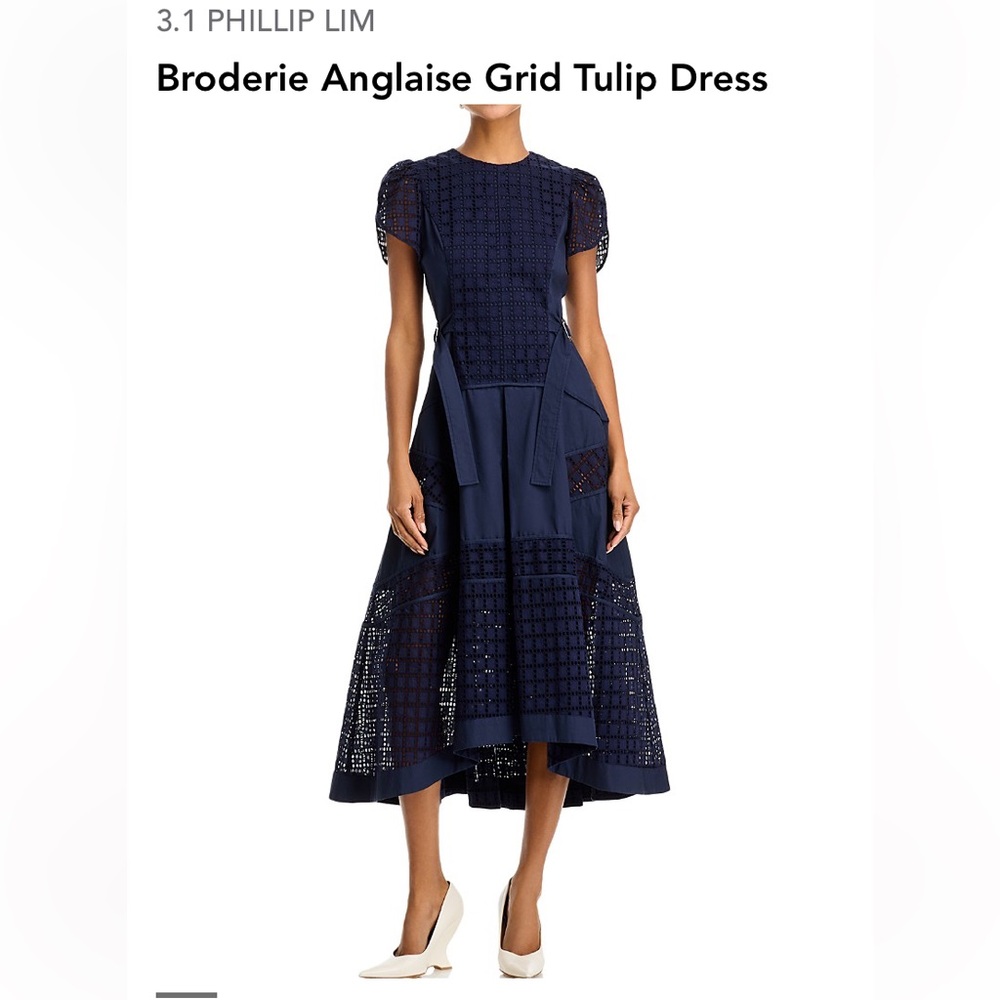 3.1 Phillip Lim Navy Broderie Anglaise Grid Tulip Dress. Size 2